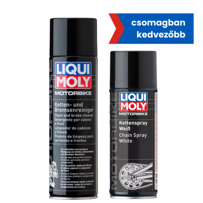 Motorbike lánc spray fehér 400ml + Motorbike lánc tisztító spray 500ml